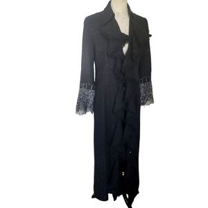 Simon Chang Long Black Evening Coat Ruffles, sparkle, netting. size 4